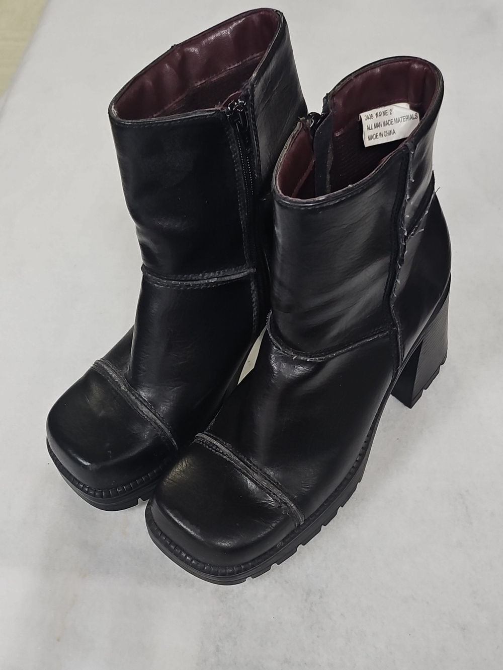 Women's Black Platform Ankle Boots with Chunky Heel